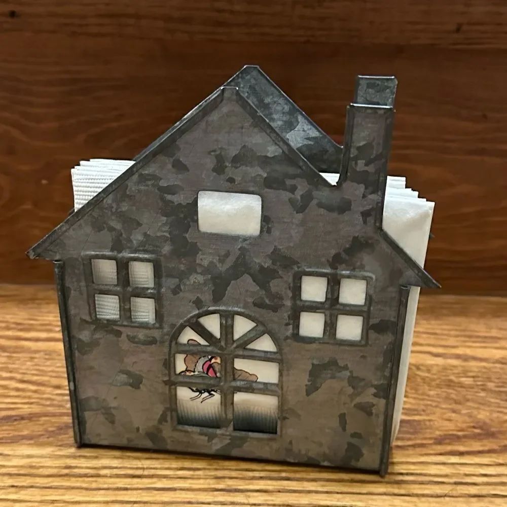 Galvanized Gray Metal House Napkin Holder